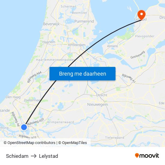Schiedam to Lelystad map
