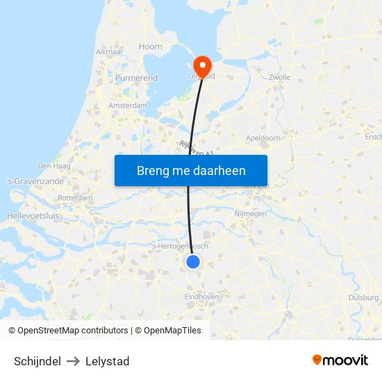 Schijndel to Lelystad map