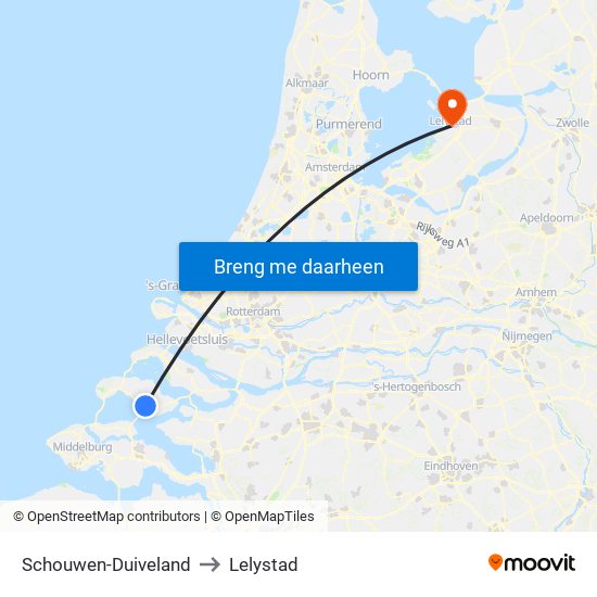 Schouwen-Duiveland to Lelystad map