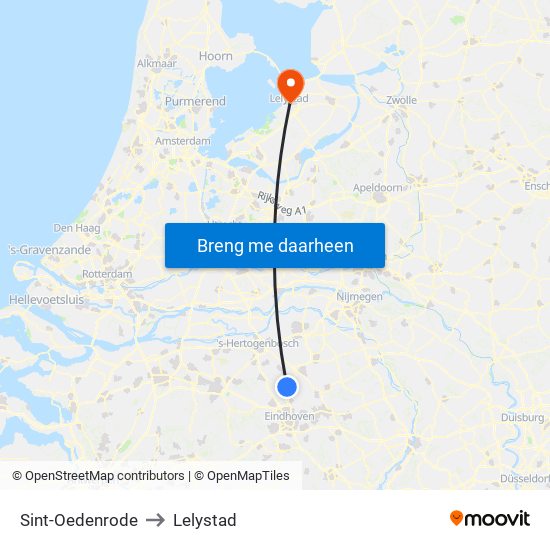 Sint-Oedenrode to Lelystad map