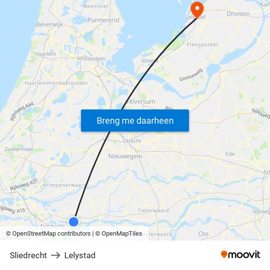 Sliedrecht to Lelystad map