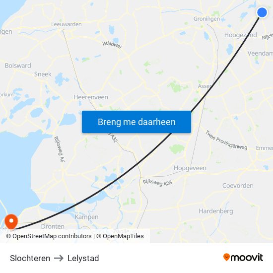 Slochteren to Lelystad map