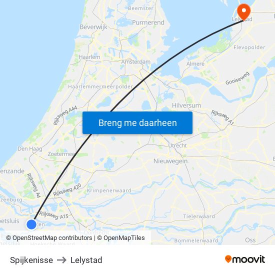 Spijkenisse to Lelystad map