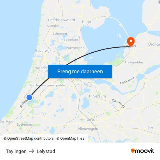 Teylingen to Lelystad map