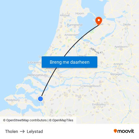 Tholen to Lelystad map