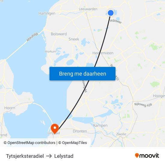 Tytsjerksteradiel to Lelystad map