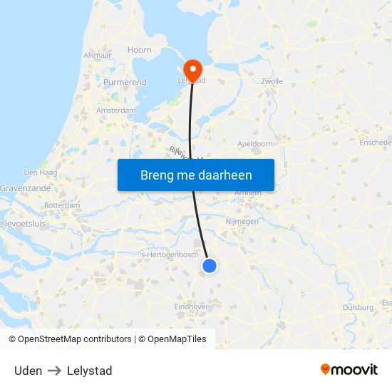 Uden to Lelystad map