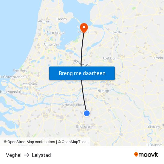 Veghel to Lelystad map