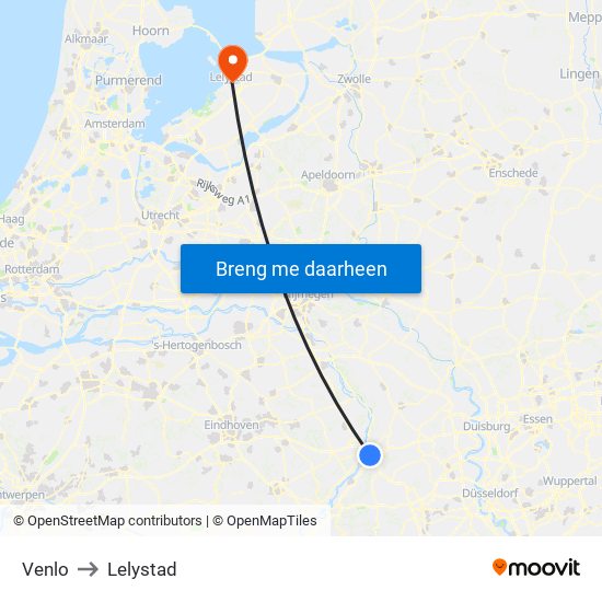 Venlo to Lelystad map
