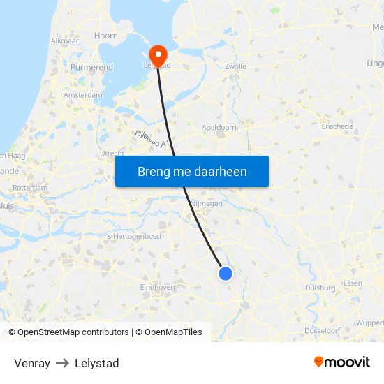 Venray to Lelystad map
