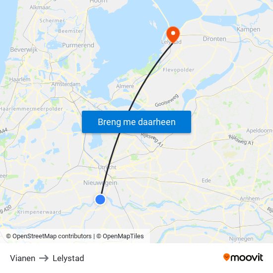 Vianen to Lelystad map