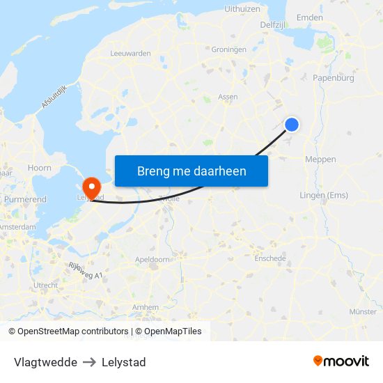 Vlagtwedde to Lelystad map