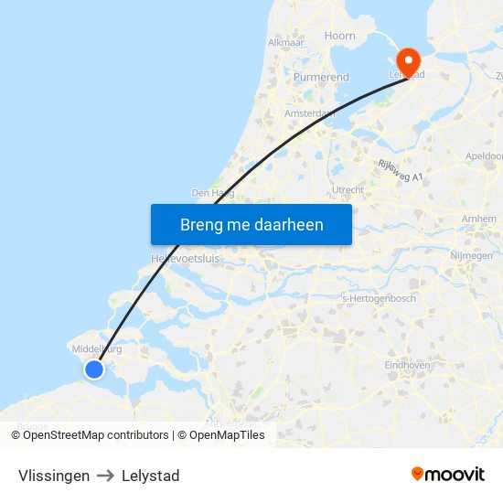 Vlissingen to Lelystad map