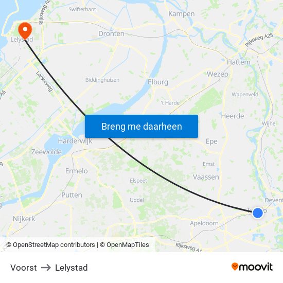 Voorst to Lelystad map