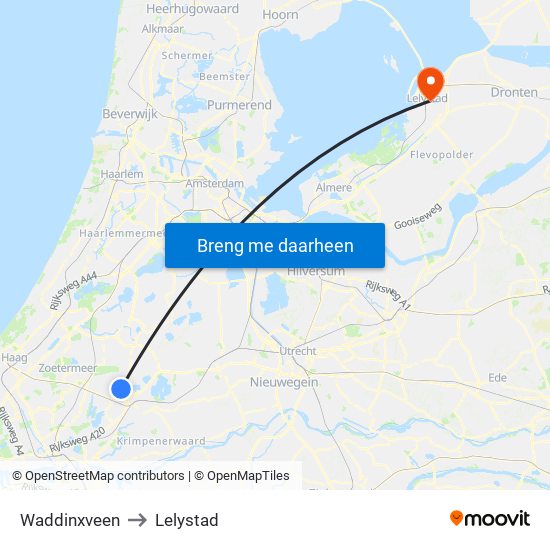 Waddinxveen to Lelystad map