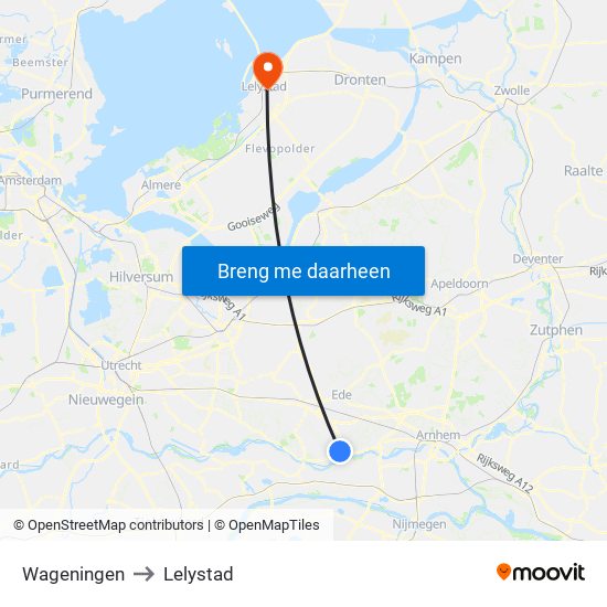 Wageningen to Lelystad map