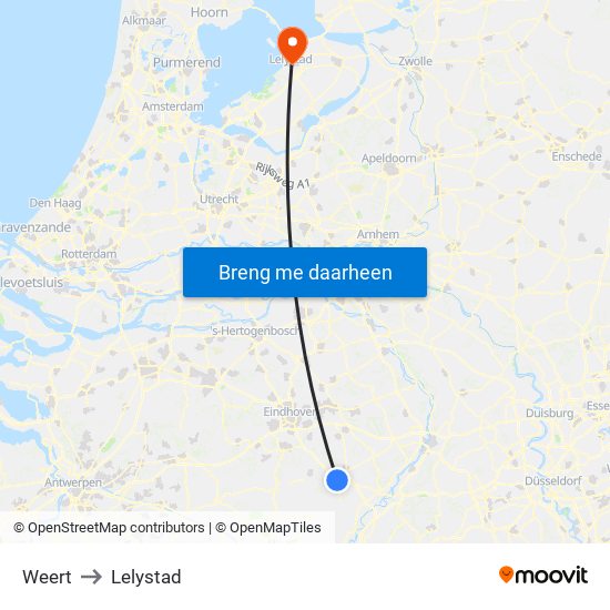 Weert to Lelystad map