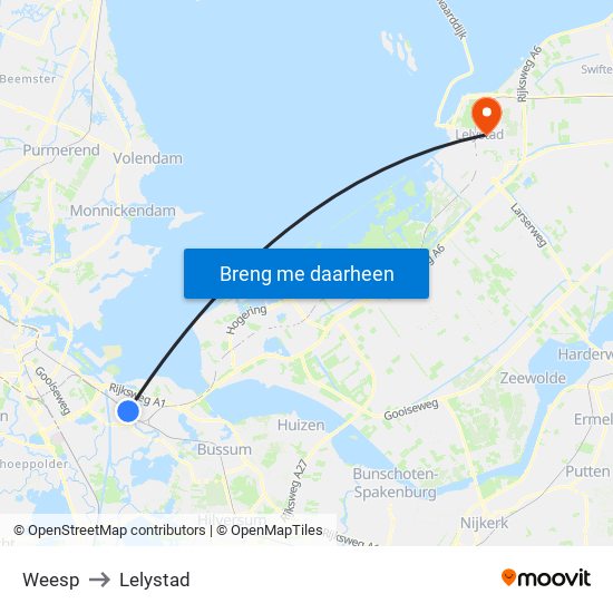 Weesp to Lelystad map