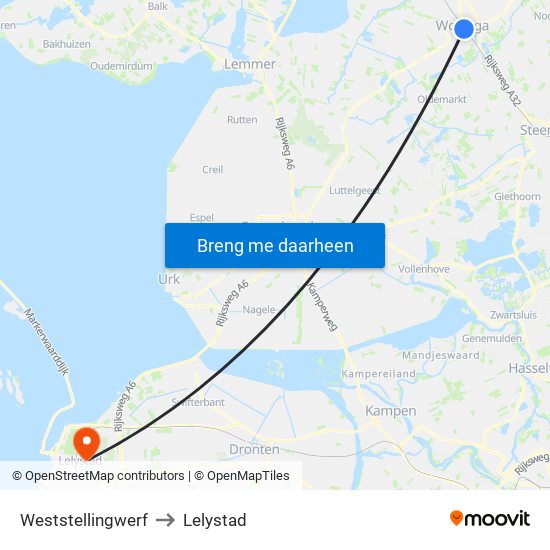 Weststellingwerf to Lelystad map