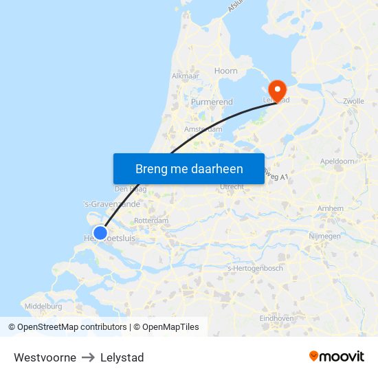 Westvoorne to Lelystad map