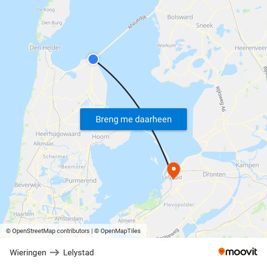 Wieringen to Lelystad map