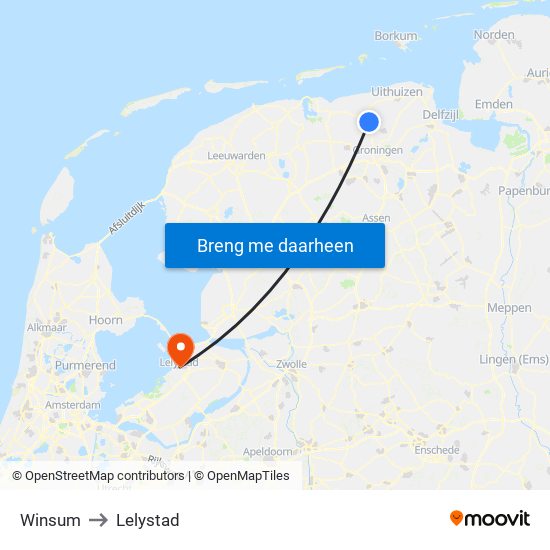 Winsum to Lelystad map