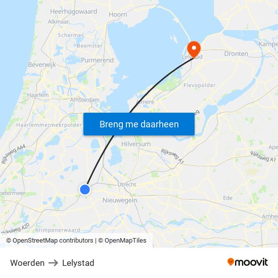 Woerden to Lelystad map