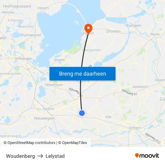 Woudenberg to Lelystad map