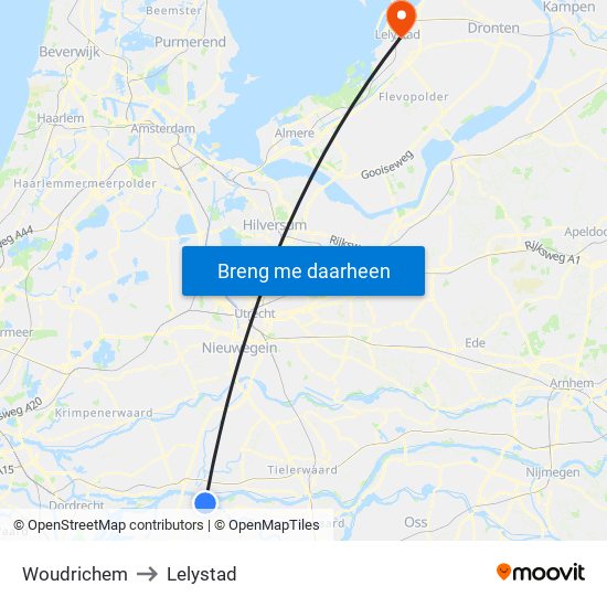 Woudrichem to Lelystad map