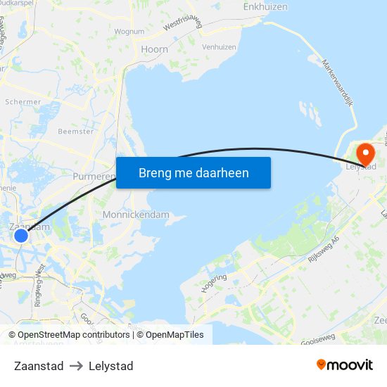 Zaanstad to Lelystad map