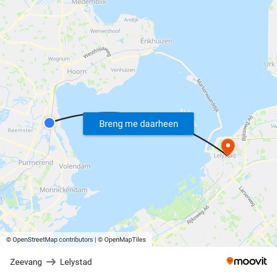 Zeevang to Lelystad map