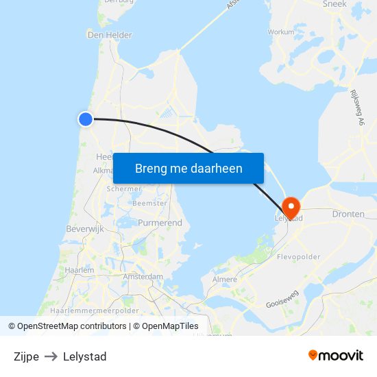 Zijpe to Lelystad map