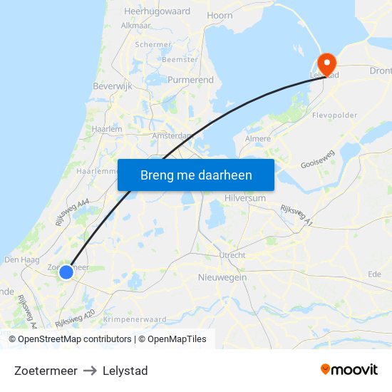 Zoetermeer to Lelystad map