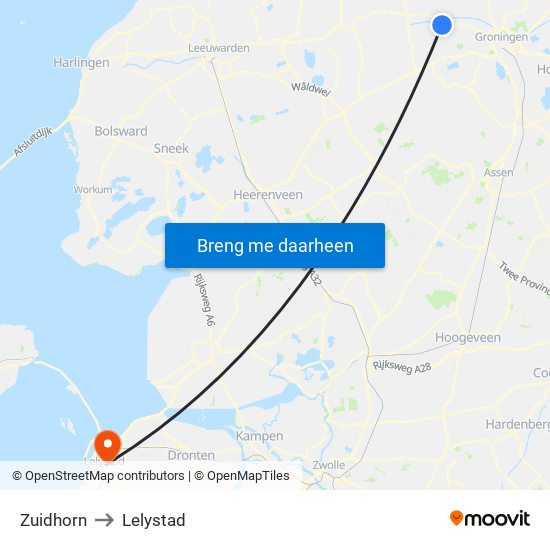 Zuidhorn to Lelystad map