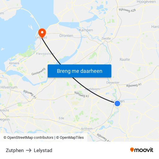 Zutphen to Lelystad map