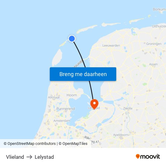 Vlieland to Lelystad map