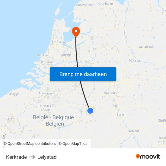 Kerkrade to Lelystad map