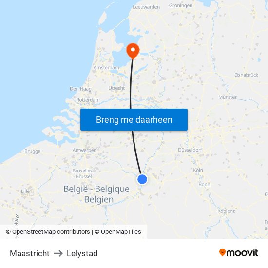 Maastricht to Lelystad map