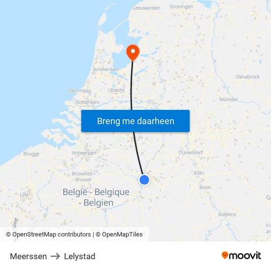 Meerssen to Lelystad map