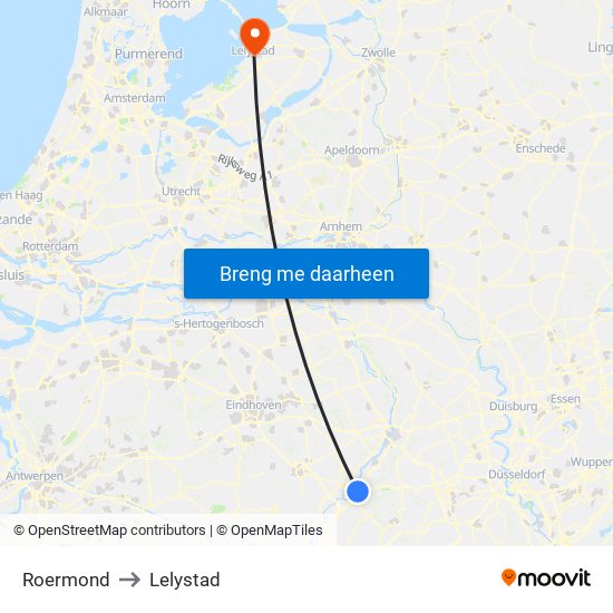 Roermond to Lelystad map