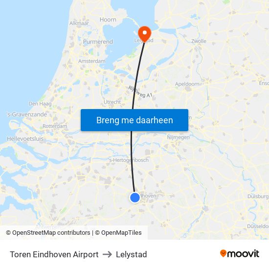 Toren Eindhoven Airport to Lelystad map