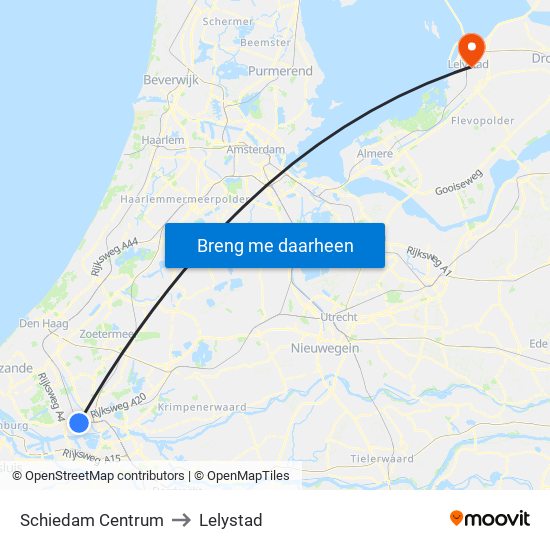 Schiedam Centrum to Lelystad map