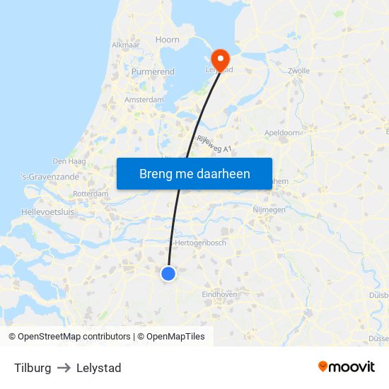 Tilburg to Lelystad map