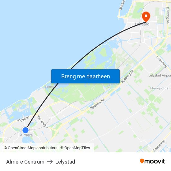 Almere Centrum to Lelystad map