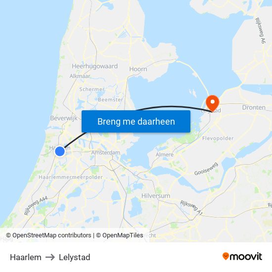 Haarlem to Lelystad map