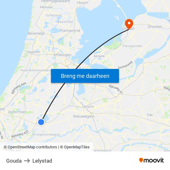 Gouda to Lelystad map