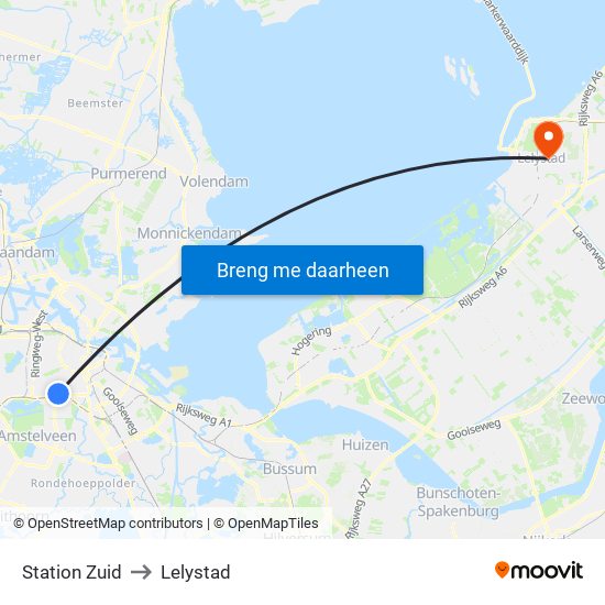 Station Zuid to Lelystad map