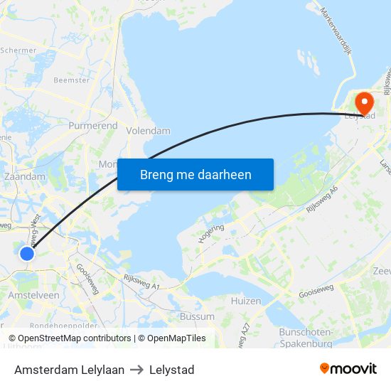 Amsterdam Lelylaan to Lelystad map