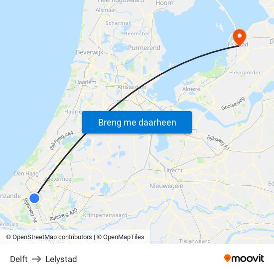 Delft to Lelystad map