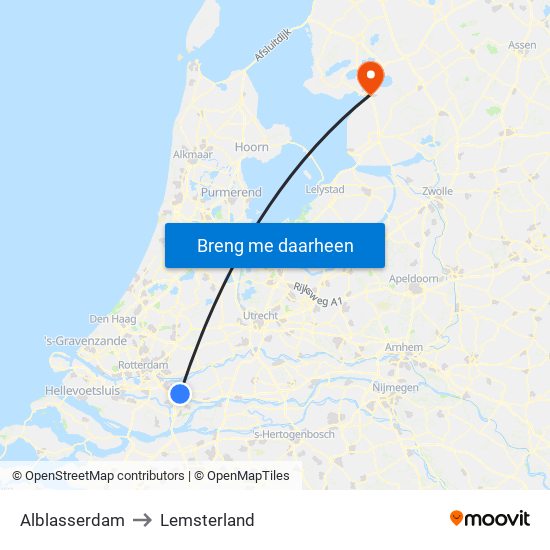 Alblasserdam to Lemsterland map